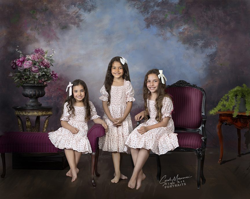 A portrait of three young girls in dance attire by Sarah Fine Art Portraiture