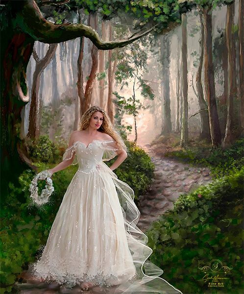 Julia-a-bride-in-woods-painted-portrait by Sarah Musumeci Fine Art Portraiture